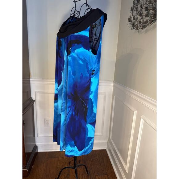 ENFOCUS WOMEN 14W Studio Blue Watercolor Print Sleeveless Dress Shift Collar - Picture 2 of 8